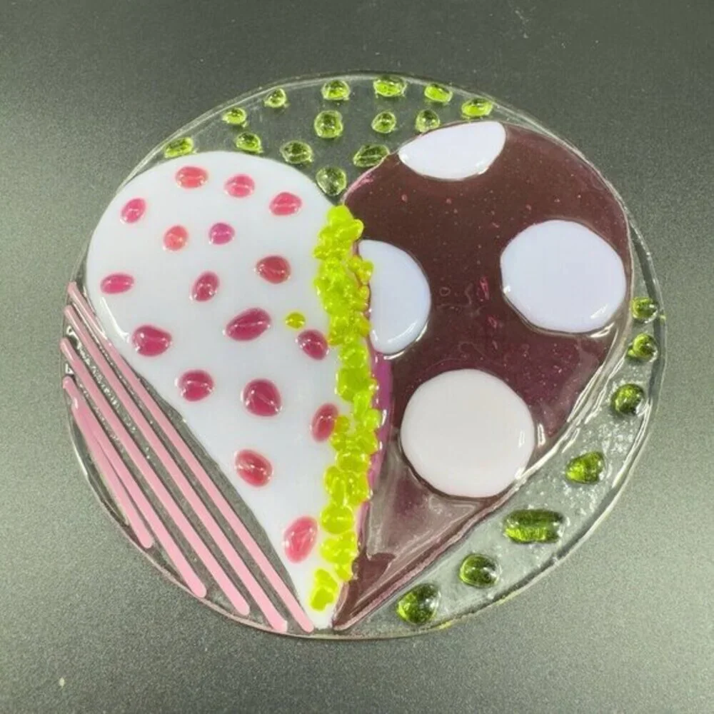 Anne Nye Fused Art Glass Fused Multicolored Round Glass Plate Dish Hand Made VTG